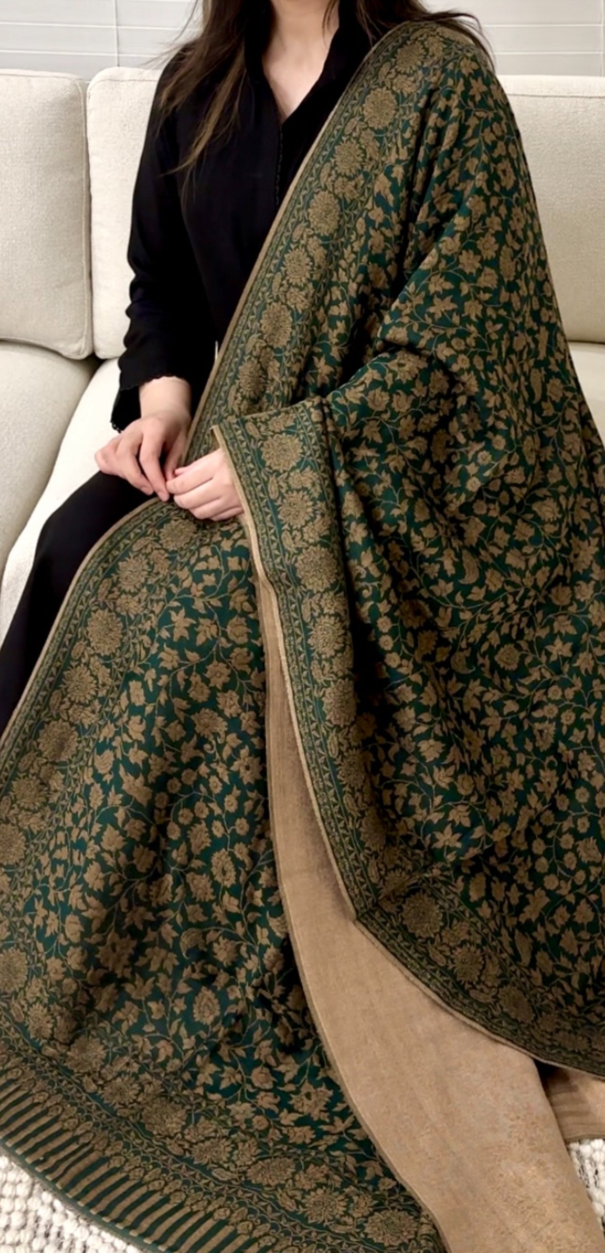 Emerald Reversible Floral Shawl