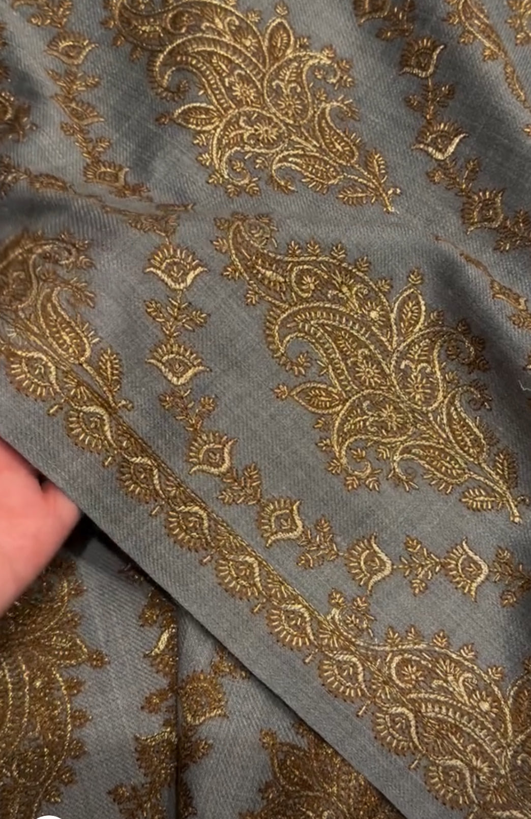 Soft Blue/Grey Pashmina with Tilla Work