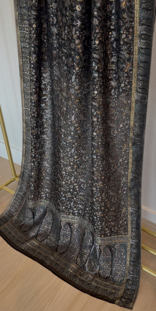 Charcoal Gulzar Kani Silk Shawl