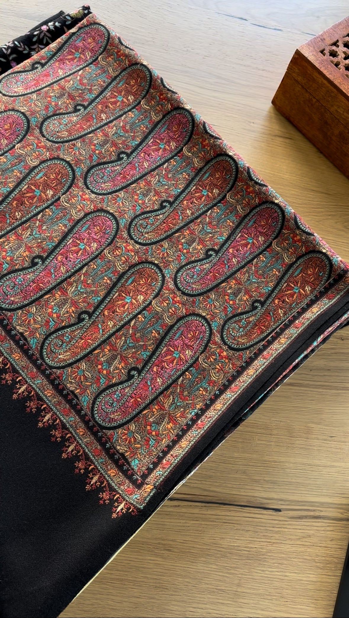 Embroidered Paisley Pashmina [Black Base]