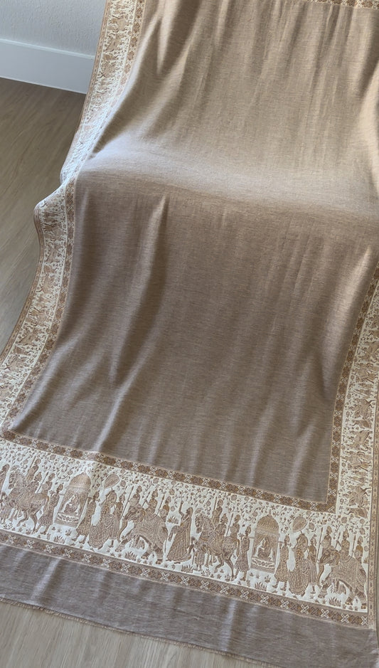 Mughal Barat Border Pashmina [Beige/Cream]