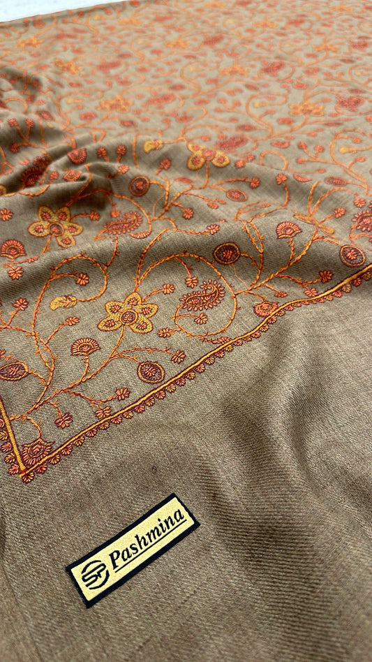 Embroidered Pashmina [Deep Taupe]